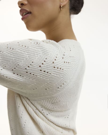 Long-Sleeve Crew-Neck Sweater with Pointelle Stitches