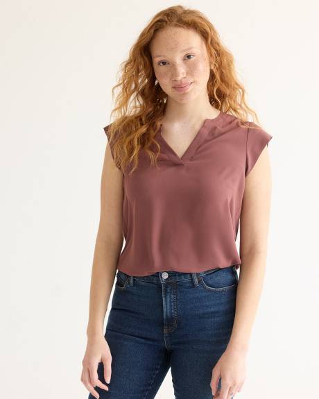 Cap-Sleeve Blouse with Split Neckline - R Essentials