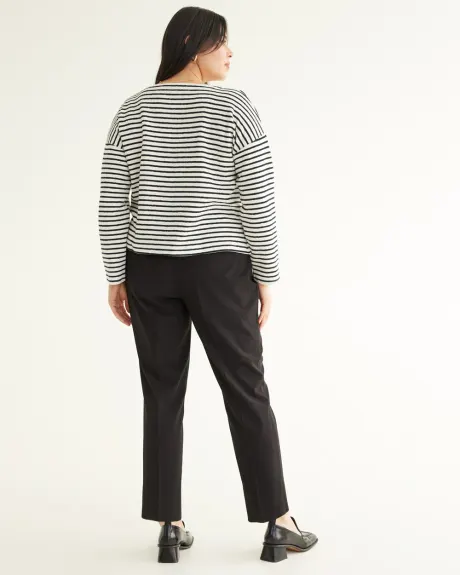 3/4-Sleeve Boat-Neck Textured Top