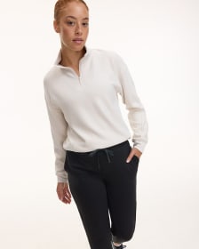 Long-Sleeve Sweater with Half-Zip Mock Neckline - Hyba