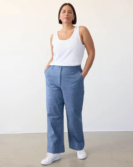 Pantalon cheville en chambray à jambe droite - Petite