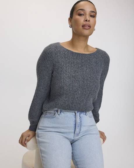 Long-Sleeve Boat-Neck PlushSoft Sweater with Fancy Stitches