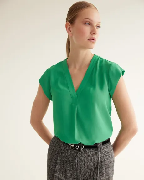 Cap-Sleeve Blouse with V Neckline - R Essentials