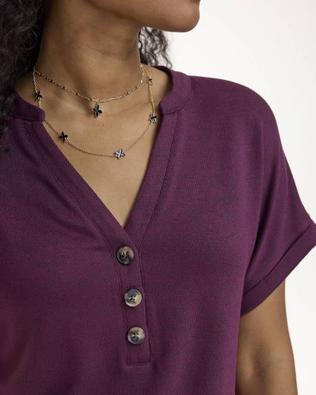 Extended-Sleeve Tee with Split Neckline