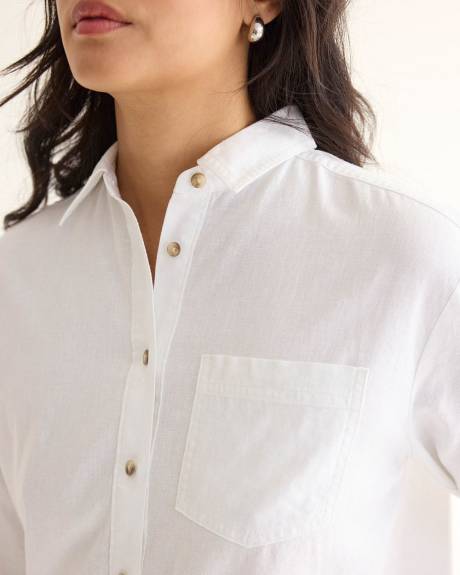 Long-Sleeve Buttoned-Down Linen Blouse