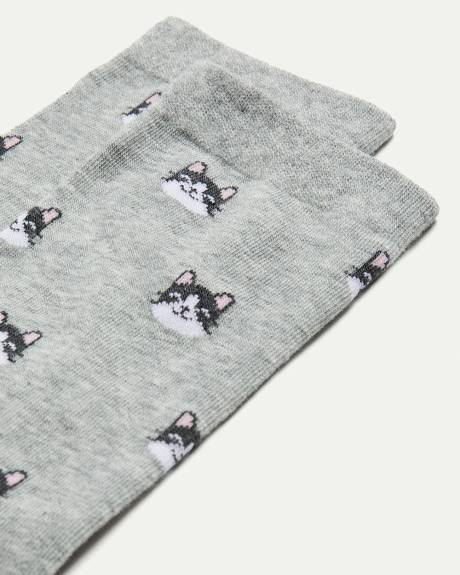 Cotton Crew Socks with Cats