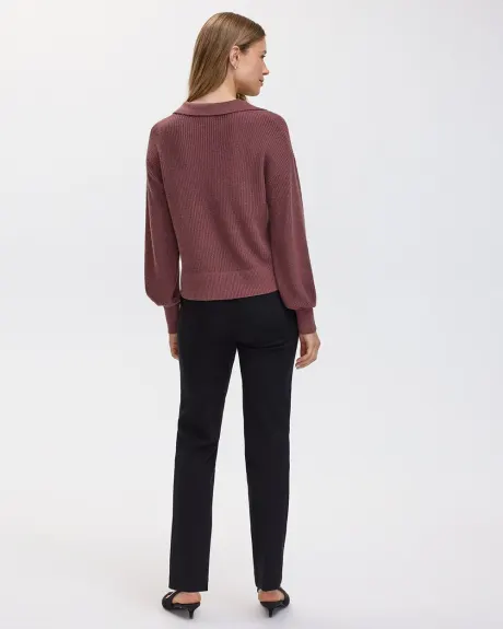 Long-Sleeve Cashmere-Blend Sweater with Johnny Collar