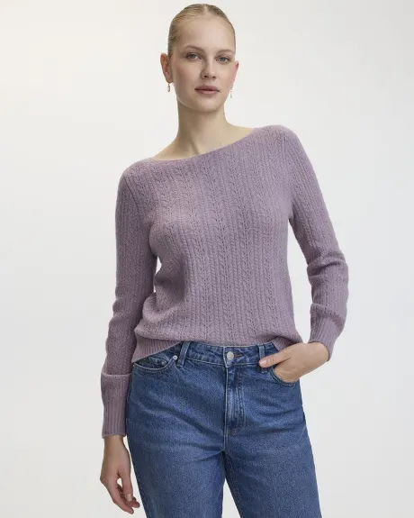 Long-Sleeve Boat-Neck Sweater with Fancy Stitches