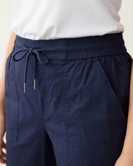 Pantalon capri à taille haute et jambe droite en popeline