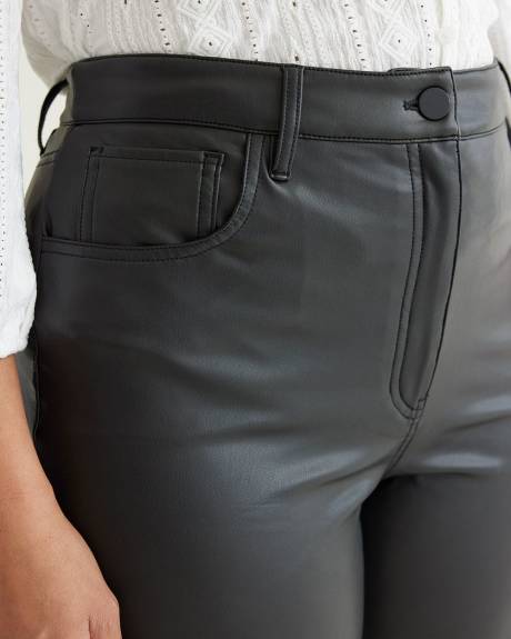 Pantalon taille haute à jambe droite en faux cuir - Petite