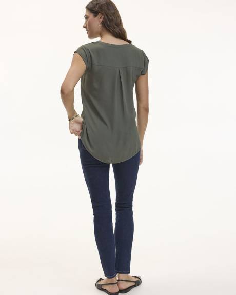 Cap-Sleeve Blouse with Split Neckline - R Essentials