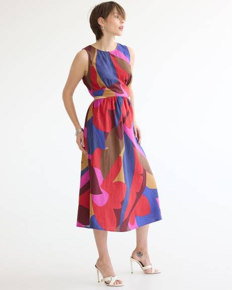 Robe midi en lin sans manches à col rond