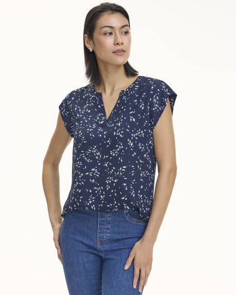 Cap-Sleeve Blouse with Split Neckline - R Essentials