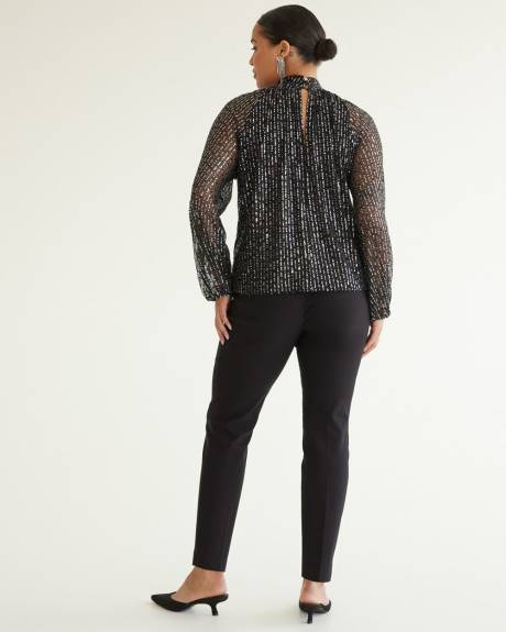 Long-Sleeve Mock-Neck Sequins Top