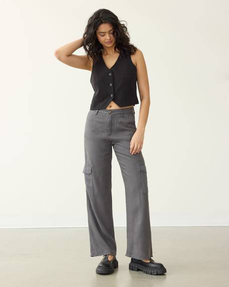 Pantalon cargo à jambe droite et taille haute - Petite