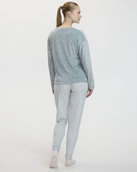 Long-Sleeve Crew-Neck Velvet Pyjama Top - R Line