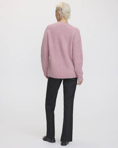 Long-Sleeve Crew-Neck Loose Bouclé Pullover