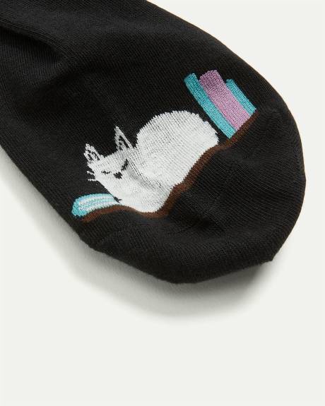 Cotton Crew Socks with Cat on Shelf