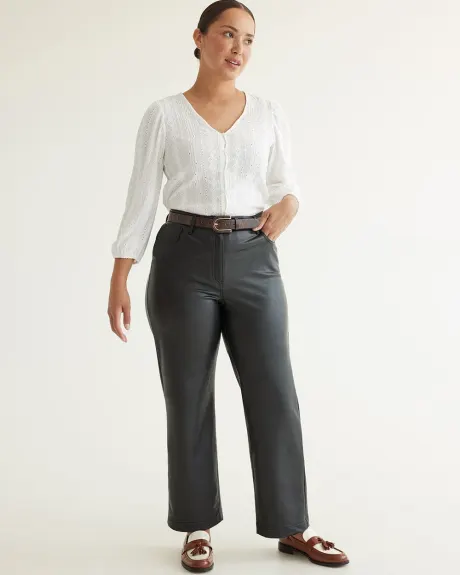 Pantalon taille haute à jambe droite en faux cuir - Petite