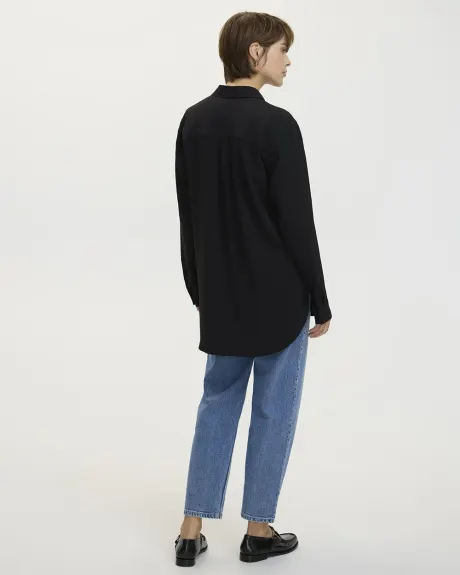 Long-Sleeve Buttoned-Down Blouse with Chest Pocket