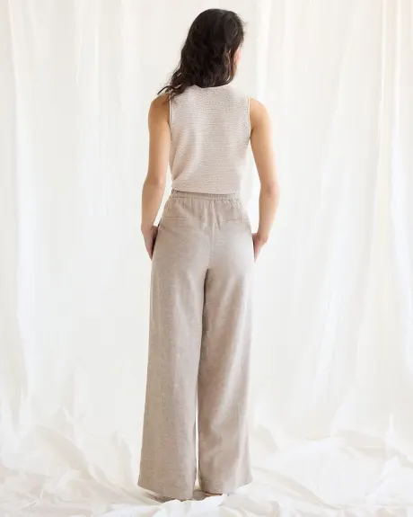 Pantalon en lin à jambe large et taille haute - Petite