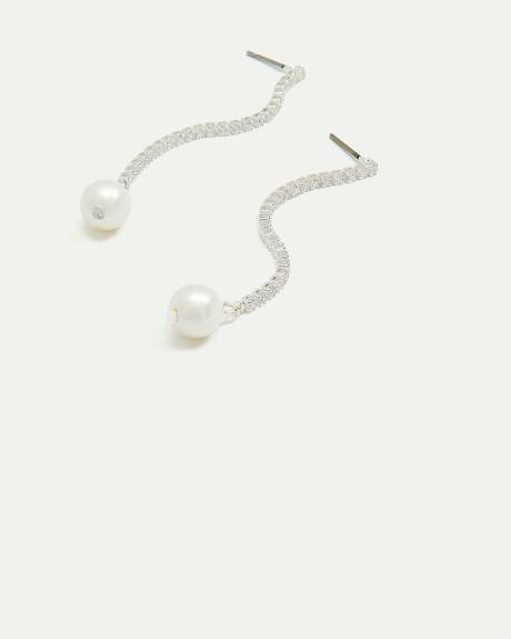 Crystal Chain Earrings with Pearls