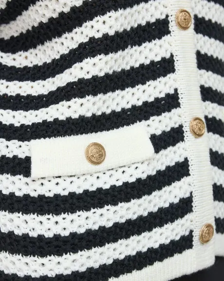 Long-Sleeve V-Neck Buttoned-Down Striped Cardigan