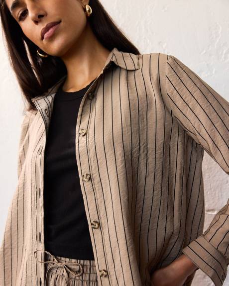 Striped Long-Sleeve Buttoned-Down Blouse