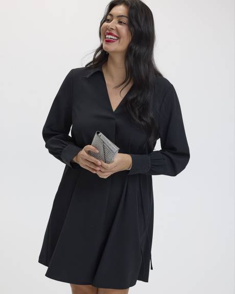 Long-Sleeve Shift Dress with Shirt Collar