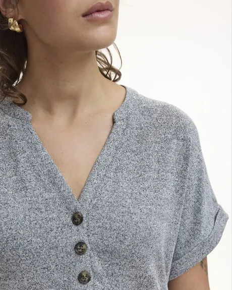 Extended-Sleeve Tee with Split Neckline