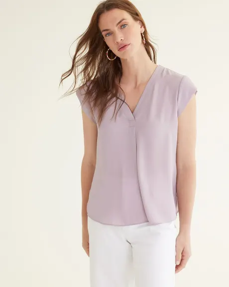 Cap-Sleeve Blouse with V Neckline, R Essentials