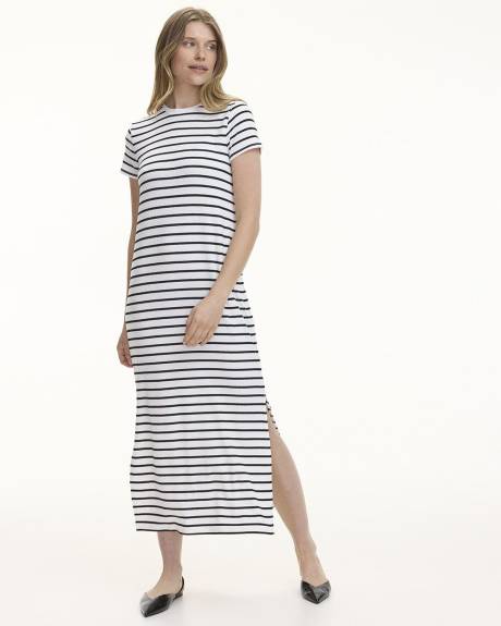 Short-Sleeve Ribbed Midi Dress