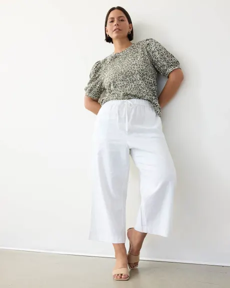 Crew-Neck Tee with Puffy Elbow Sleeves