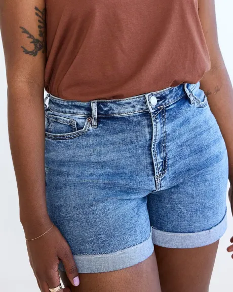 Mid-Rise Denim Shorts with Rolled Raw Hem