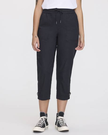 Pantalon capri à taille haute et jambe droite en popeline