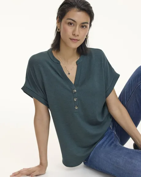 Extended-Sleeve Tee with Split Neckline