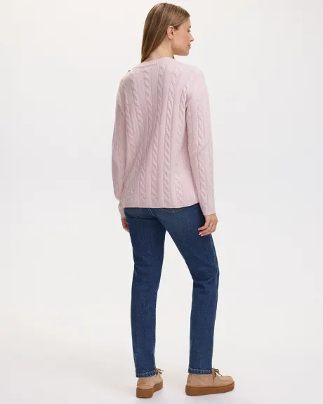 Long-Sleeve Crew-Neck Sweater with Cable Stitches