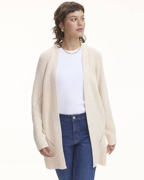 Long-Raglan-Sleeve Open Cardigan