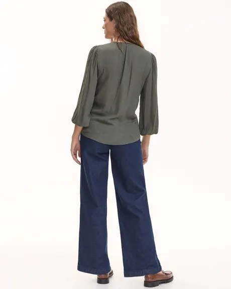 3/4-Sleeve Blouse with V Neckline