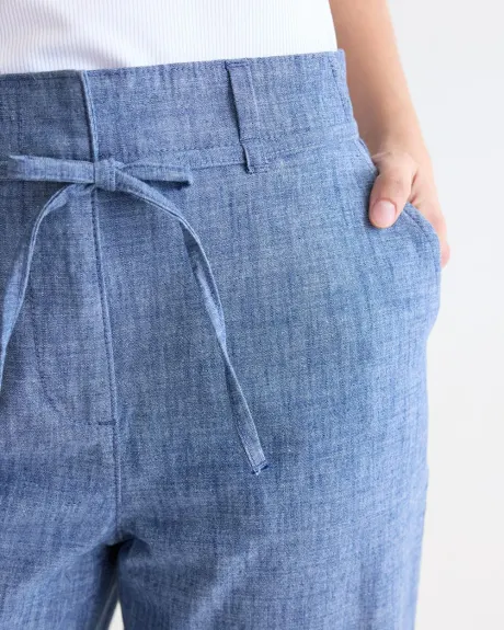 Wide-Leg Cropped Chambray Pant - Petite