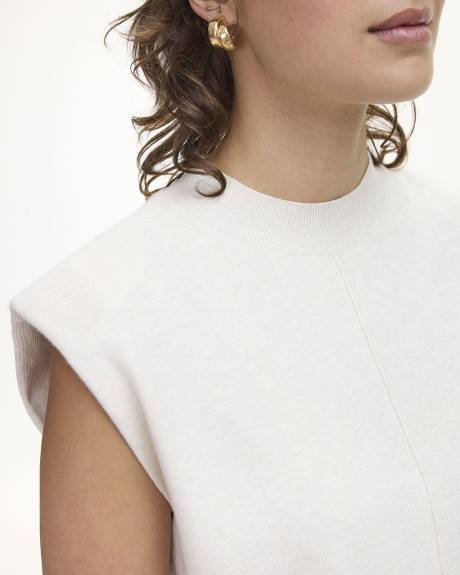 Extended-Sleeve Mock-Neck Top with Shoulder Pads