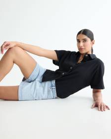 Mid-Rise Denim Shorts with Rolled Raw Hem