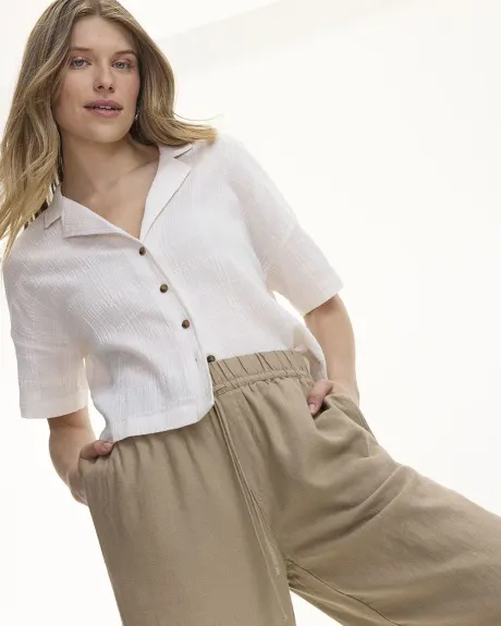 Short-Sleeve Buttoned-Down Blouse