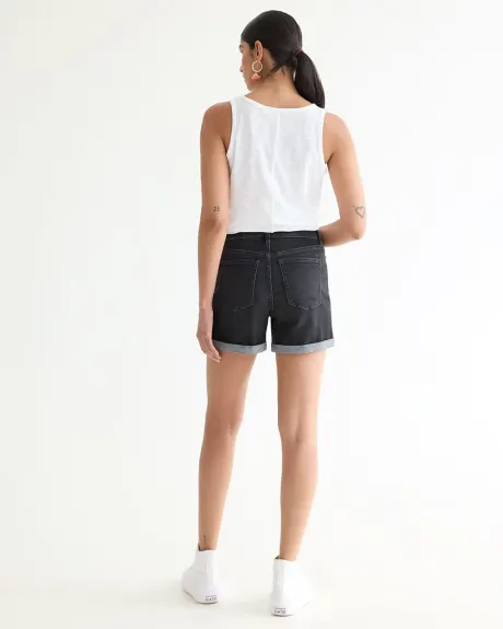 Mid-Rise Denim Shorts with Rolled Hem