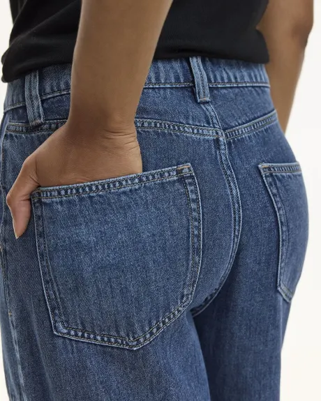 Pantalon cargo en denim à jambe large et taille haute - Petite