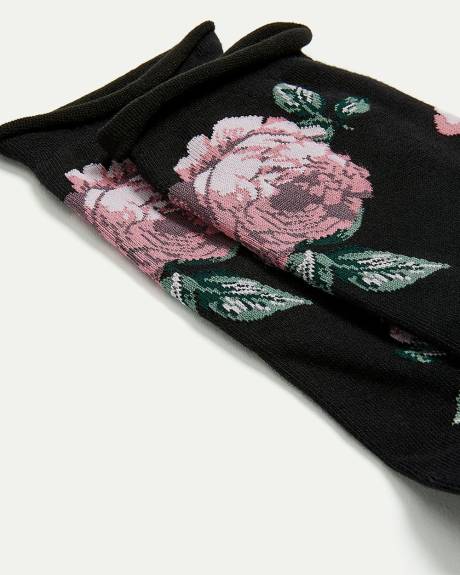 Cotton Crew Socks with Roses