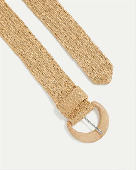 Straw Belt with Wooden Buckle