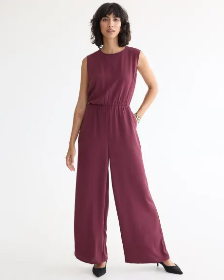 Straight-Leg Sleeveless Jumpsuit with Wrap Back