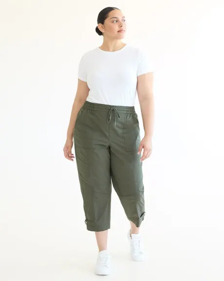 Pantalon capri à taille haute et jambe droite en popeline