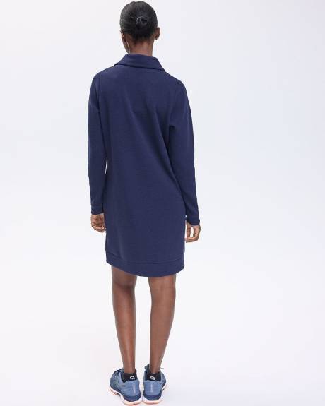 Long-Sleeve Ottoman-Knit Dress with Half-Zip - Hyba